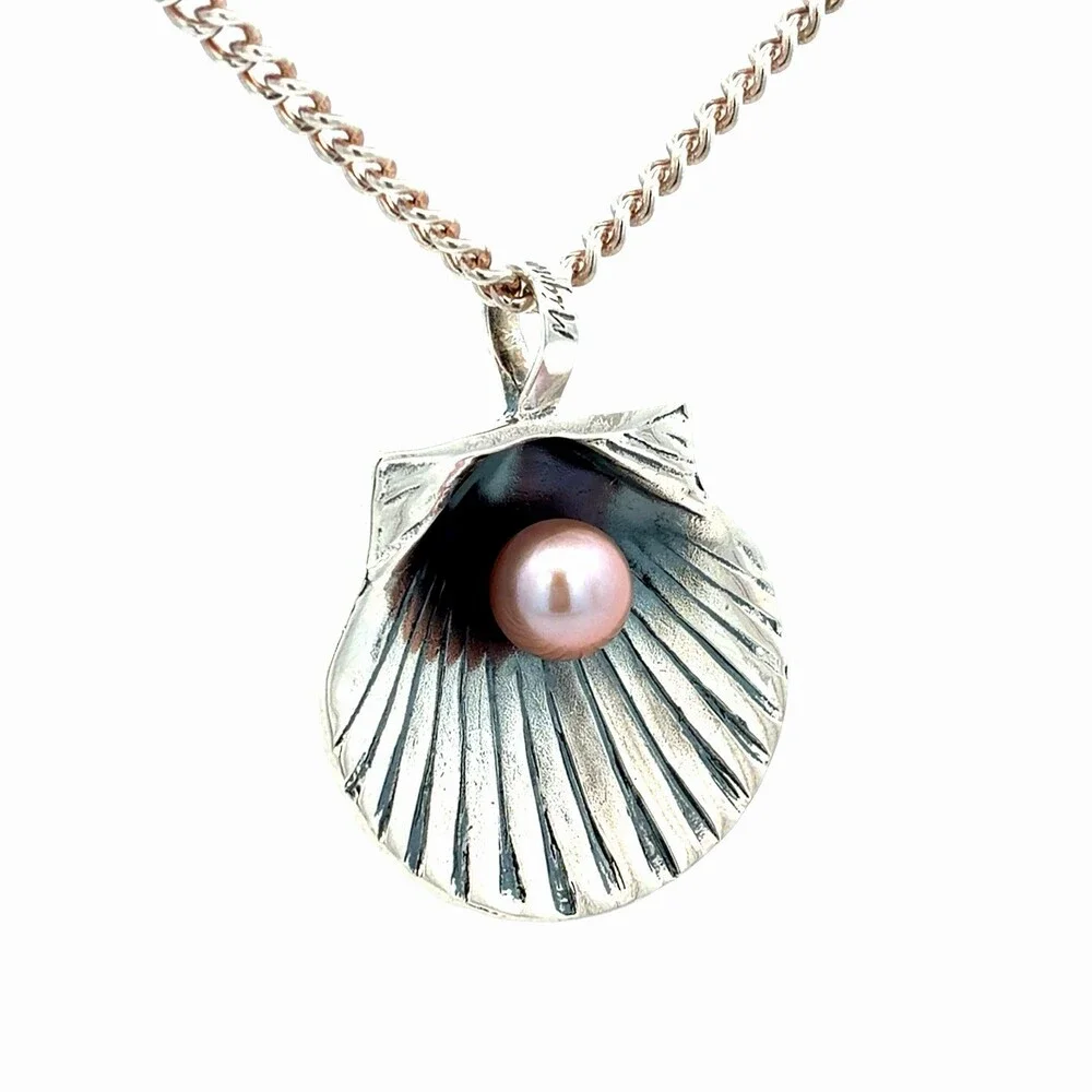 Mignon Faget Sterling Silver Pink Pearl Shell Sea Collection Pendant Necklace